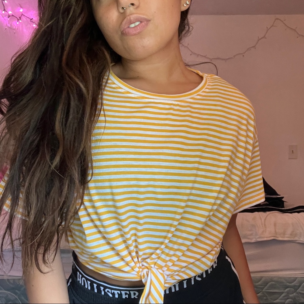 striped yellow tee